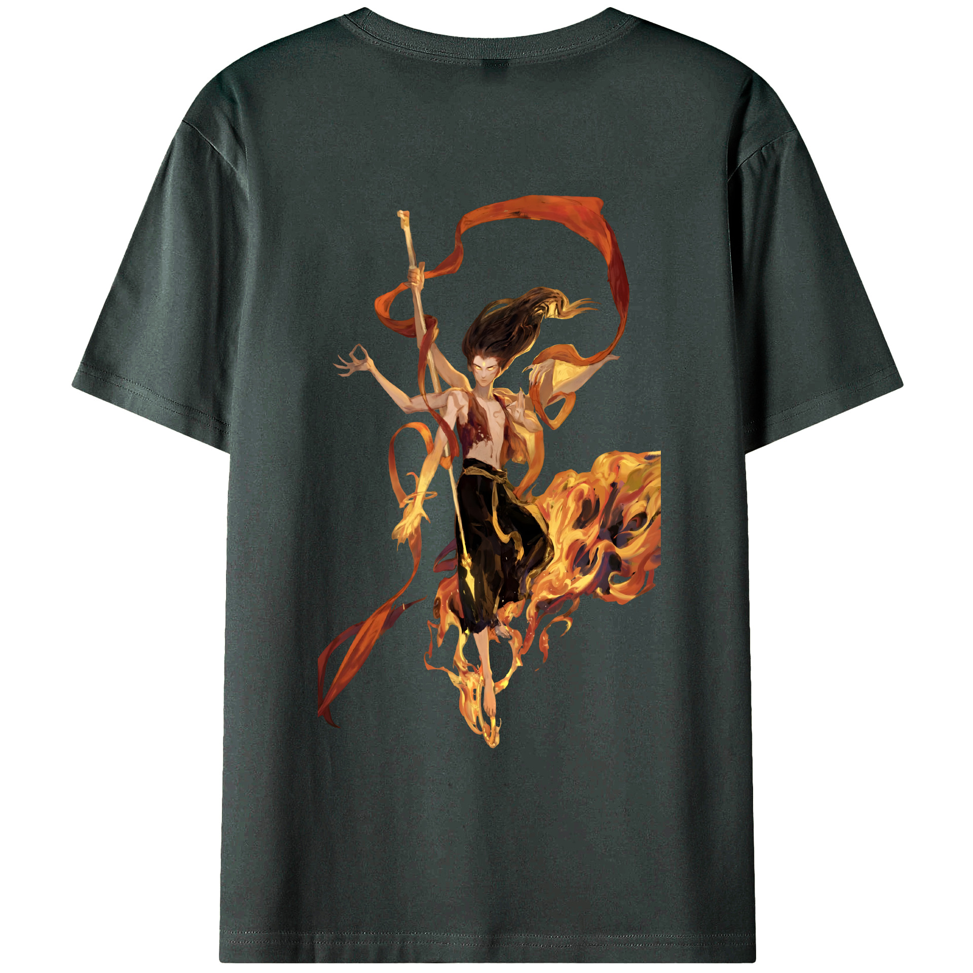 （画像用） Ne Zha 2 ナタ 魔童の大暴れ 綿100％ メンズ半袖Tシャツ（バックプリント） 通気性